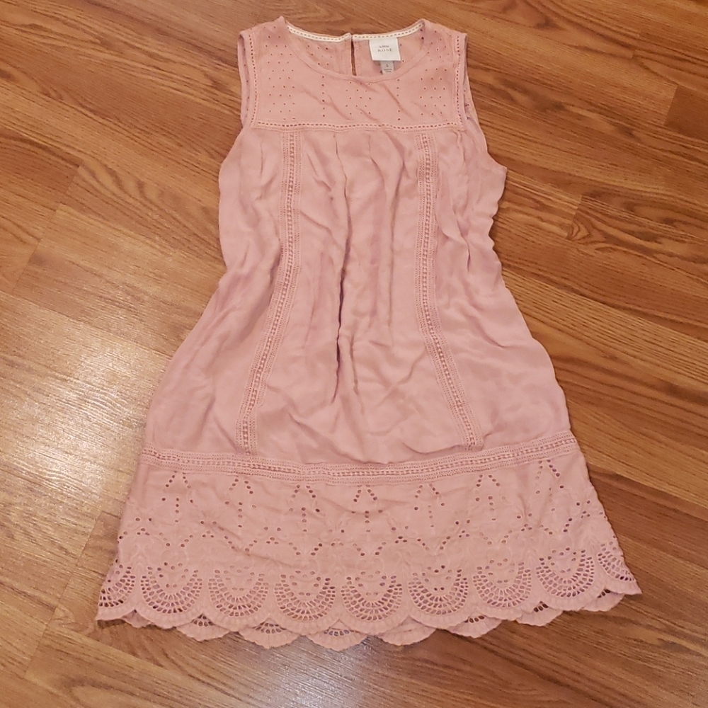 Knox Rose Dusty Pink Eyelet Shift Dress (Sz S)